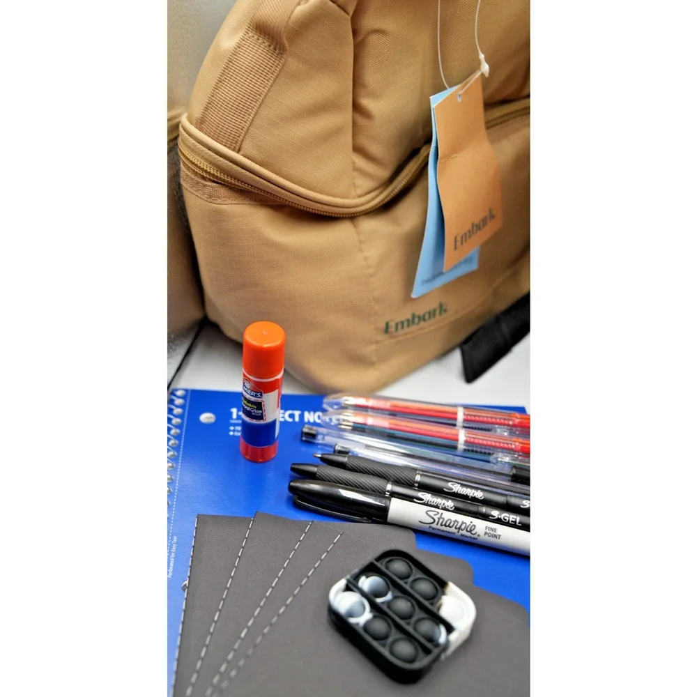 Tan Puffer Backpack Bundle with Embark‎ Lunchbox and 25+ Back to School Items